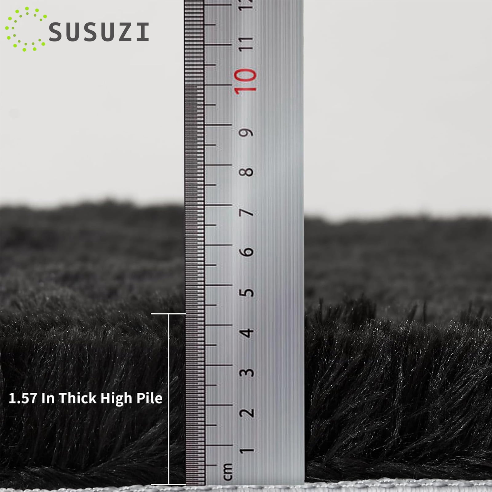 SUSUZI 5' x 7' Shaggy Area Rug, 2" Thick Ultra Plush Fluffy Carpet with Non-Slip PVC Backing, Black Modern Soft Rug for Bedroom Living Room Kids Room