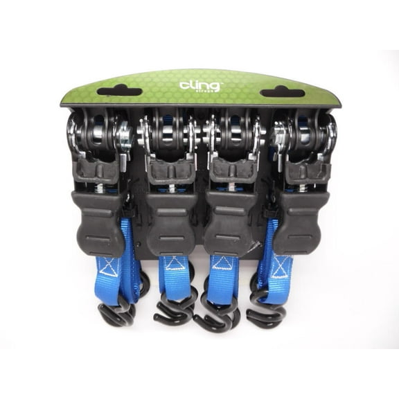Cling Straps 4PC 14' Ratcheting Tie-Down Straps, 600 lbs Workload - Blue
