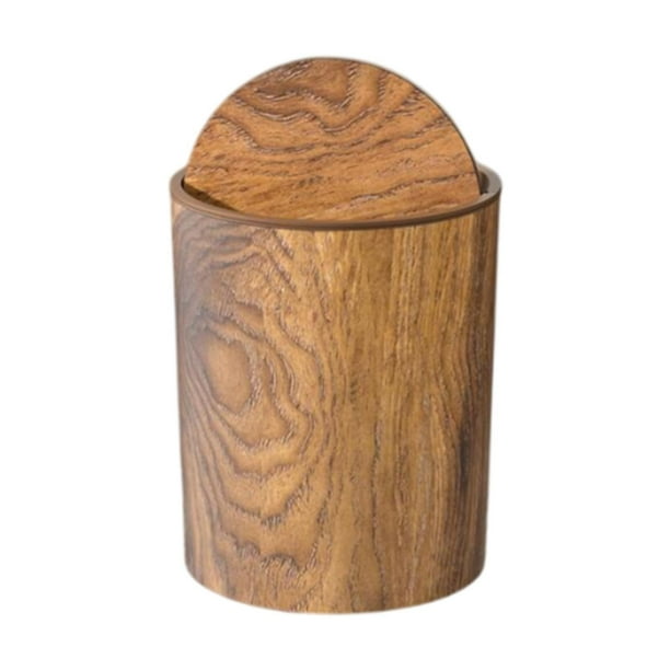 Contenedor de basura de madera de imitación, creativo con tapa abatible, contenedor de basura redondo, contenedor de basura para el hogar, oficina, sa S