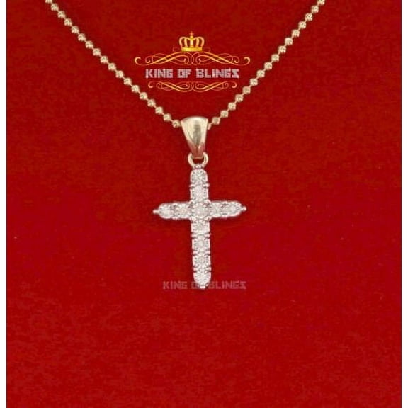 King Of Bling's Real 0.33ct Diamond 925 Sterling Silver CROSS Charm Necklace Yellow Pendant
