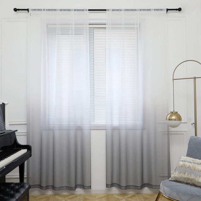 ZMLEVE Window Sheer Gradient Gray Curtains 72 Inches Long 2 Panels Sheer Curtains Sheer Curtain Basic Rod Pocket Panel for Bedroom Living Room Yard Kitchen (Gradient-Gray, 52" W x 72" L | 2 pcs)