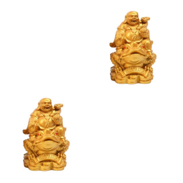 Ounissouiy Laughing Buddha Sit On Money Frog Estatua para decoración de dorada Oro Pequeño 2Conjunto
