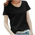 thumbnail image 2 of Olyvenn Women's 2025 Summer Slub Cotton T-Shirt Breathable Scoop Neck Tee Fashion Solid Loose Fit Casual Basic Top Black M, 2 of 3