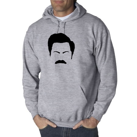Silhouette Mens Hoodie Trendy USA 874 - Adult Hoodie Ron Swanson Silhouette Facial Face Parks Recreation Sweatshirt 4XL Heather Grey ()