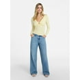 thumbnail image 2 of No Boundaries Tie Front Lace Trim Top with Long Sleeves, Women’s XXS-XXL, 2 of 6