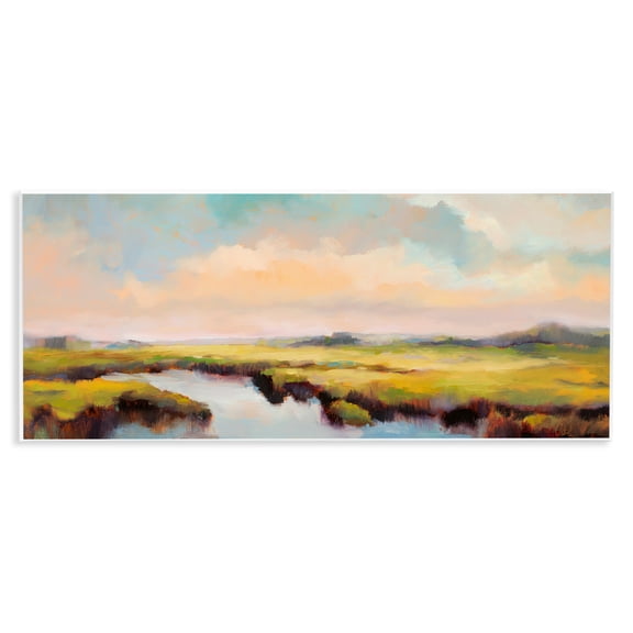 Stupell Industries Sunrise over Rural Stream Landscape & Nature Painting Unframed Art Print Wall Art, 17 x 7
