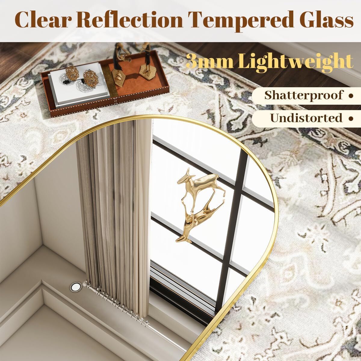 Lumora 32"x48" Arched Wall Bathroom Mirror Wall-mounted Mirror with Aluminum Frame,Gold