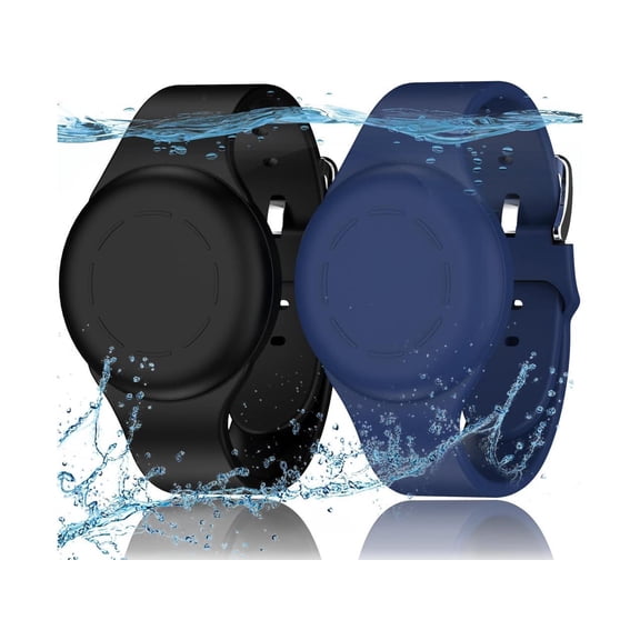 Waterproof Air Tag Bracelets for Kids Compatible with Apple Air Tag Finders with Soft Silicone,Anti Lost GPS Item Finders Case Cover Black and Blue