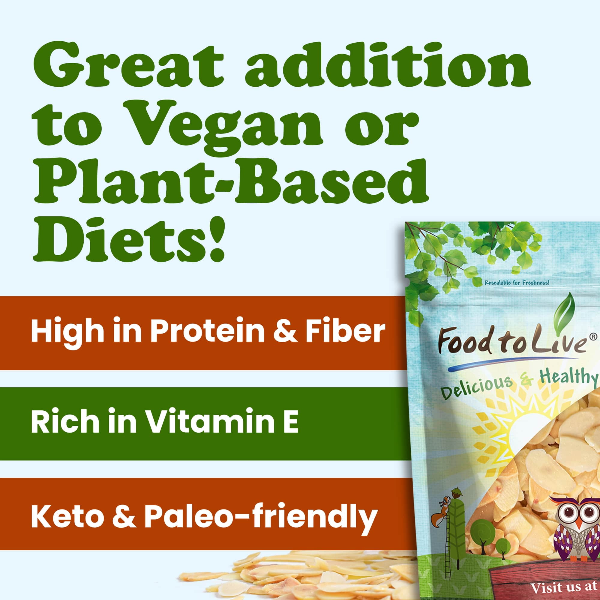 Organic Toasted and Salted Blanched Sliced Almonds, 3 Pounds – Vegan, Keto, Paleo and Kosher Nuts