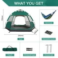 thumbnail image 6 of SHANNA Instant Camping Tent Portable Large Pop Up Tent 3-4 Person Dome Family Hexagon Tents Pop up Sun Shade Tent for Outdoor Camping Hiking, Dark Green Tent +Blue Hammock, 6 of 10