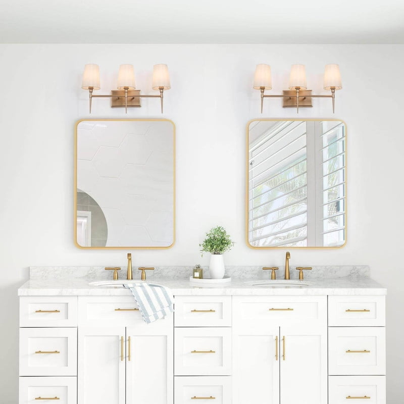LNC Transitional 3-Light Gold Vanity Light with Fabrics, 23-Inch Bathroom Wall Fixture