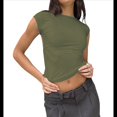 thumbnail image 3 of Camiseta Ajustada Sin Espalda para Mujer, de Corta, Cuello Redondo, Informal, de Verano, Estilo Y2K Verde L, 3 of 7