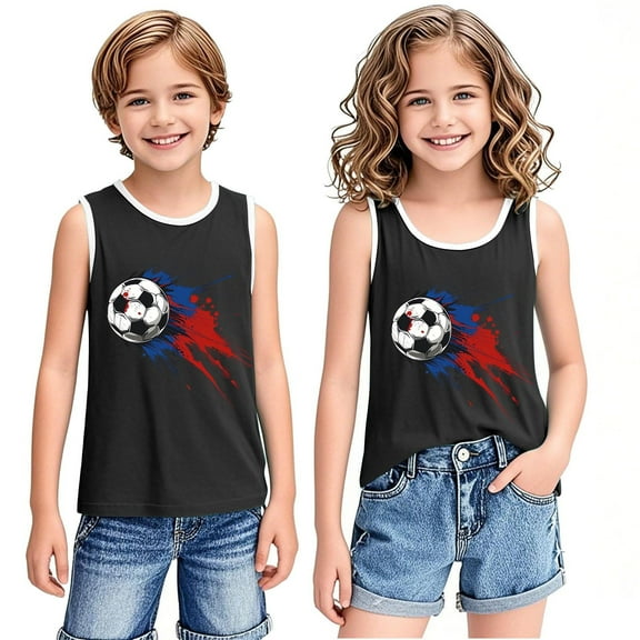 BLTIBY 2025 Girls Boys Tank Top Summer Sleeveless Funny T Shirt for Teen Toddler Infant Round Neck Printed Fashion Casual Vest Blouse Black 6-7 Years