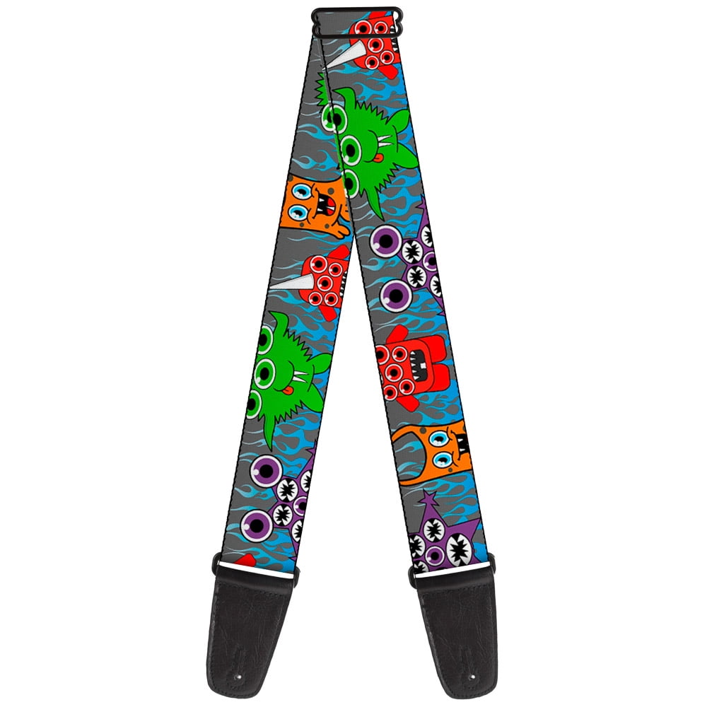 Buckle-Down Guitar Strap, Cute Monsters Gray Flame Blue, 2 Inches Wide