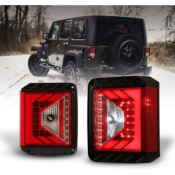 Winjet Pair Tail Lights For 2007-2018 Jeep Wrangler JK LED Brake Rear Turn Signal Lamps Red Lens