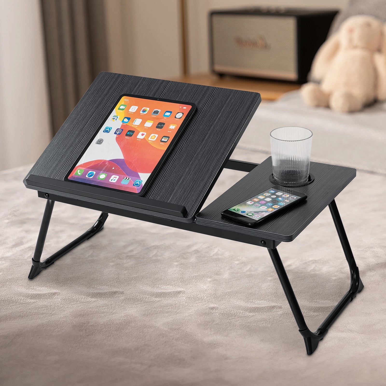 HONEIER Laptop Desk with 5 Adjustable Angles, Folding Lap Tray with Cup Slot, Bed Desk Tray Table for Eating Reading Working on Bed Couch Sofa, Lap Desk for Home Office, Bedroom 21.7"L x 12.6"W