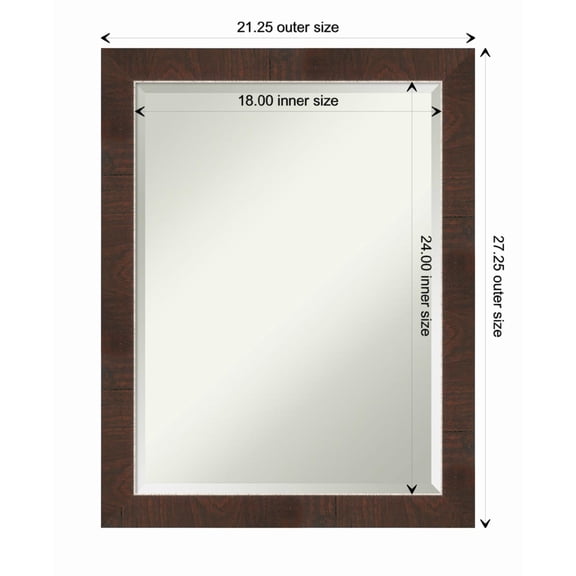 Amanti Art Wildwood Brown Narrow Framed Wall Mirror - 19.25 x 23.25 in