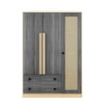 thumbnail image 4 of Glavbiku 3 Rattan Door Wood Wardrobe for Bedroom,Armoire with 2 Drawer,Clothes Storage Cabinet,Gray, 4 of 10