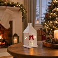 thumbnail image 5 of Christmas Light Up Ceramic Village,Led Lighted White Snow House Porcelain Ornament,Winter Christmas Glowing Decor for Mantel Tabletop, 5 of 6