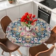 thumbnail image 2 of Beige Dark Blue Red Orange Flower Round Fitted Table Cover Ethnic Middle East Vintage Retro Waterproof Table Cloth with Elastic Edge Wipeable Tablecloth for Picnic Camping Party Fits 36"-44" Diameter, 2 of 8