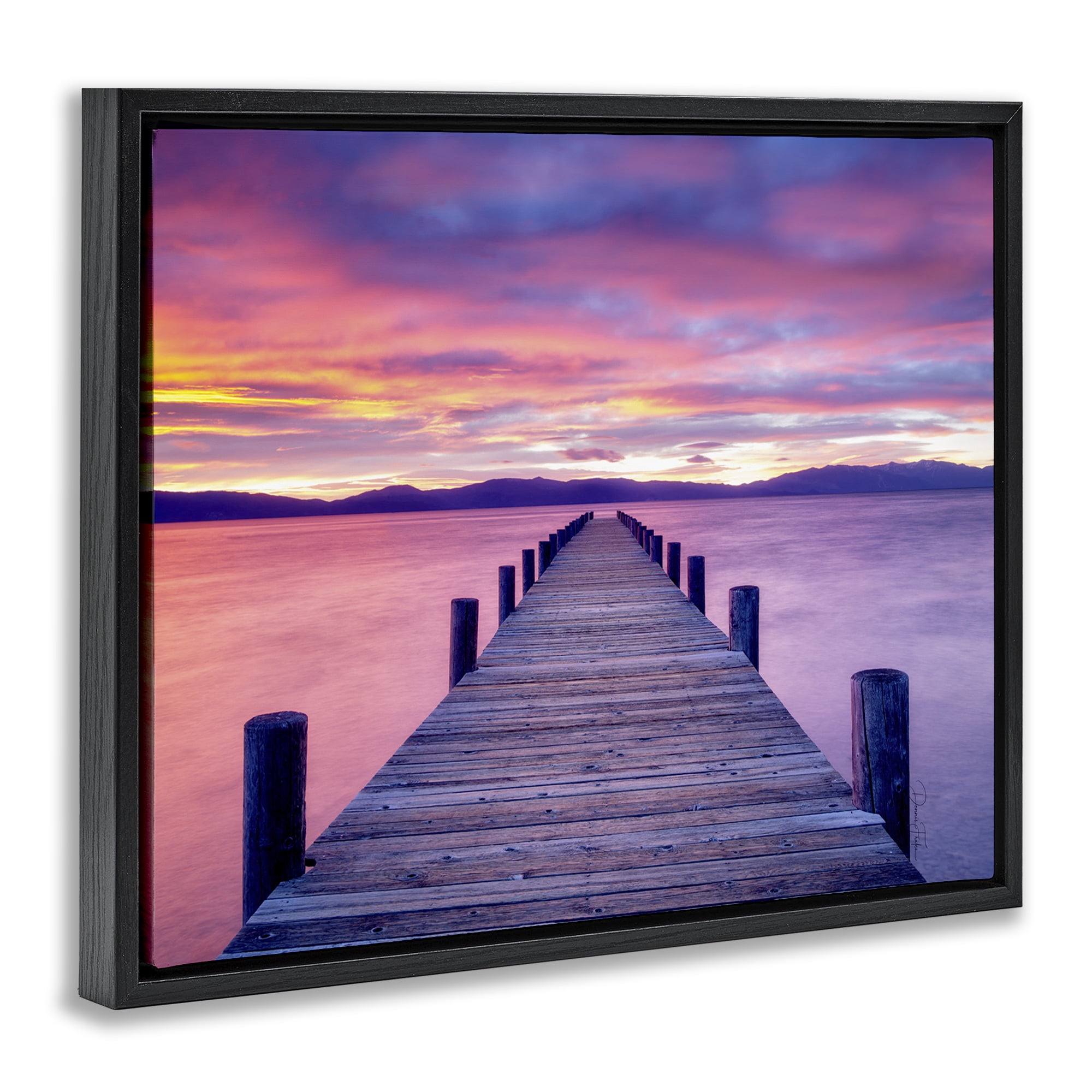 Stupell Industries Purple Sunset Dock Landscape Photography Black Floater Framed Canvas Art Print Wall Art, 21 x 17