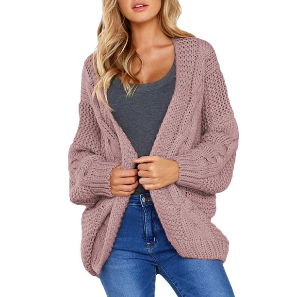 Aleumdr Womens Winter Cardigan Sweater Casual Long Sleeve Pink Coat