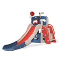 thumbnail image 4 of CIPACHO Kids Slide and Climber Playset for Age 2-8, 5 In 1 Freestanding Toddler Playground with Basketball Hoop, Telescope, Ball and Storage Space, Red, 4 of 7