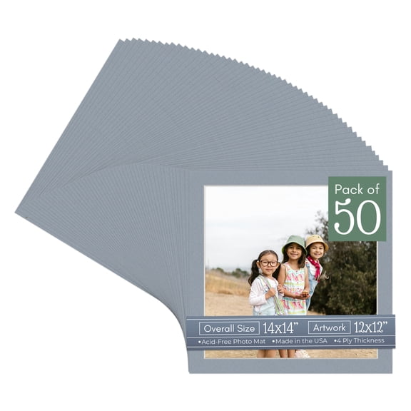 Harbor Gray Picture Frame Mat for 14x14 Frames - Fits 12x12 Photos - 50 Mats