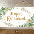 thumbnail image 6 of Gold Glitter Happy Retirement Banner Floral Design Retirement Party Display Green Leaves White Flowers Botanical Backdrop for Retirement Party Photo Backdrop Celebration Event, 6 of 9
