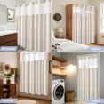 thumbnail image 6 of No Hook Shower Curtain, Brown Gray Striped Shower Curtains for Bathroom with See Through Top Window, Modern Boho Stripes Minimalist Waterproof & Washable Bath Curtain Extra Long 72"x84", 6 of 6