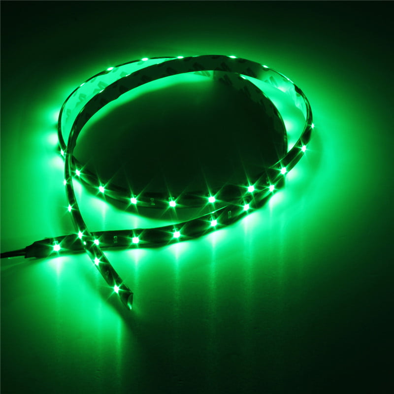 2x Green LED Strip 1ft Long Flexible With Adhesive Tape Backing 12V DC Powered
