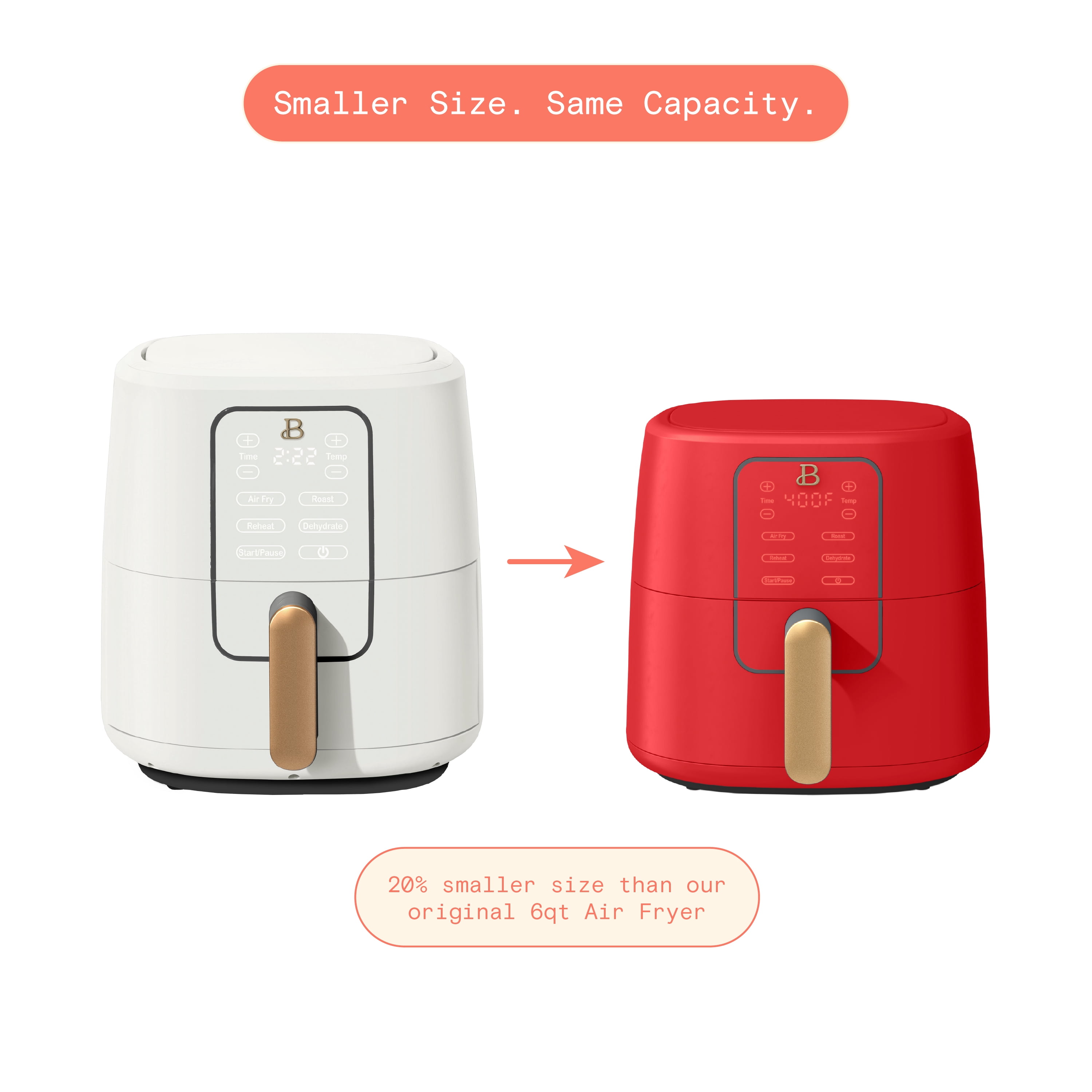 Beautiful 6 Qt Air Fryer with TurboCrisp Technology, EverGood Ceramic Nonstick Coating, Tomato Red by Drew Barrymore