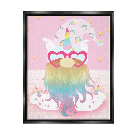 Stupell Fun Unicorn Gnome Pink Rainbow Fairy Tales & Fantasy Painting Black Floater Framed Art Print Wall Art