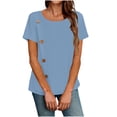 thumbnail image 4 of HOMBOM Womens Shirts Crew Neck Cotton Linen Blouse Casual Light Blue Short Sleeve Summer Solid Tops for Young Woman, 4 of 7