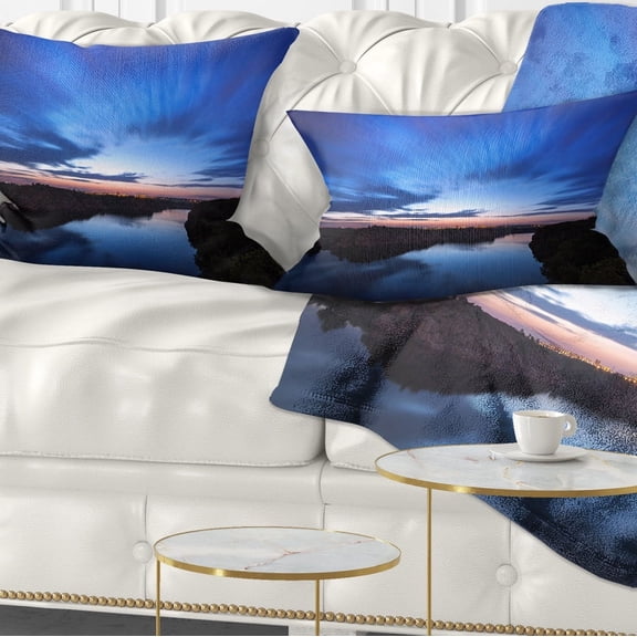 Designart Blue Night Sky with River - Landscape Photo Throw Pillow - 12x20