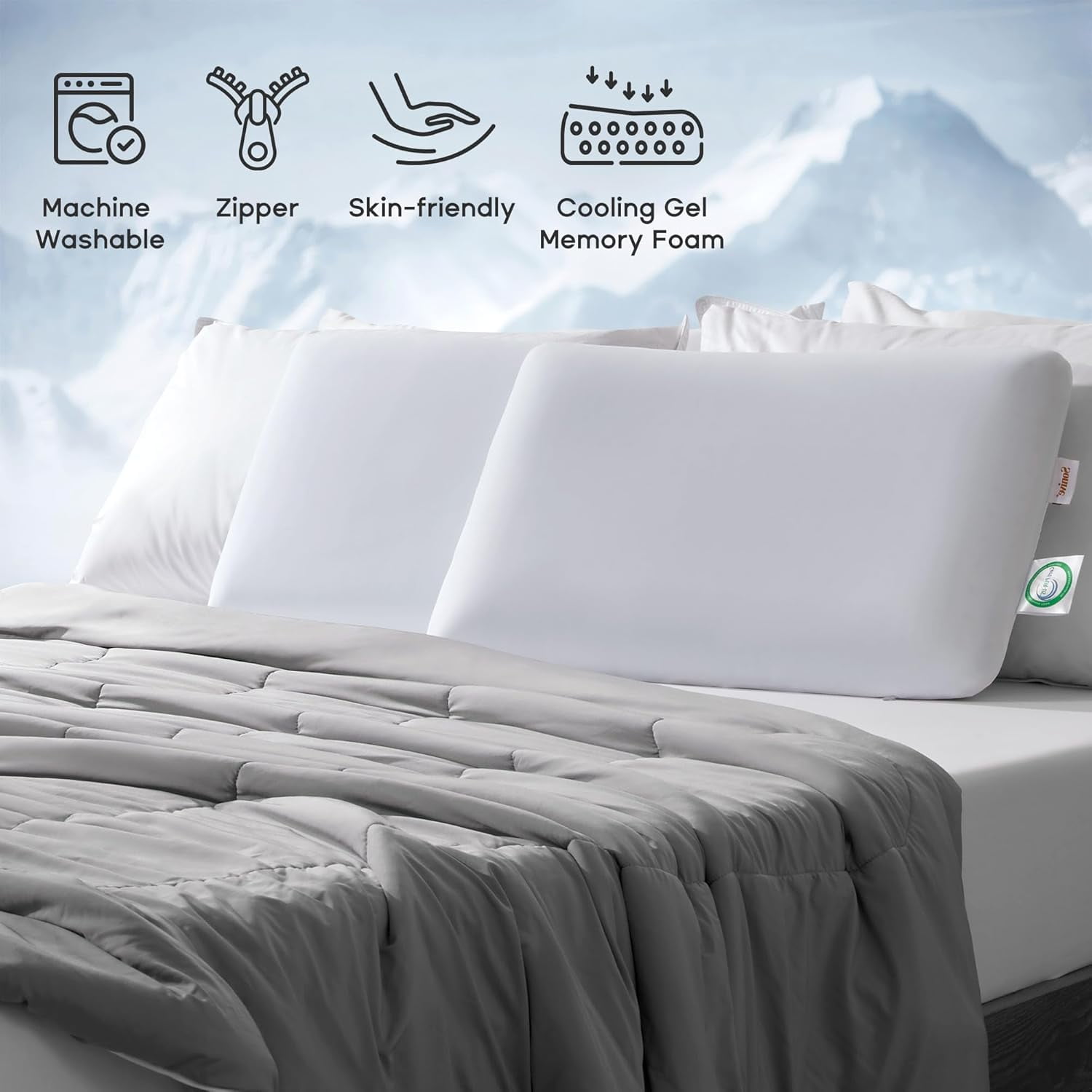 Sonive Ultra Thin Cooling Memory Foam Flat Pillow, Summer Pillow for Side/Back/Stomach Sleepers, Washable Cover 23.6"×15.8"×2.35"