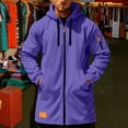 thumbnail image 2 of Mens Trench Coat Hoodie Long Jacket Full Zip Winter Business Overcoat Flannel Fleece Tunic Sweatshirt with Pockets, 2 of 7