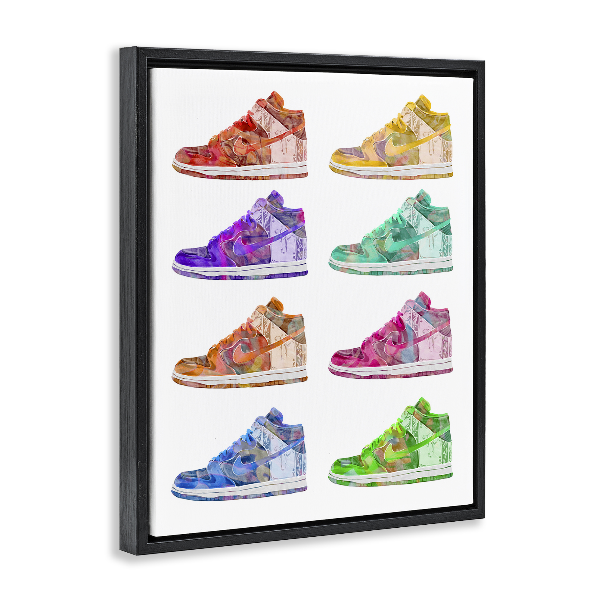 Stupell Industries Bold Rainbow Sneakers Beauty & Fashion Painting Black Floater Framed Art Print Wall Art, 17 x 21