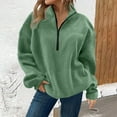 thumbnail image 2 of ManxiVoo Women's Half Zip Pullover Sweatshirt Oversized Soft Fuzzy Sweater with Pockets Cozy Winter Wear XL Size Green, 2 of 5