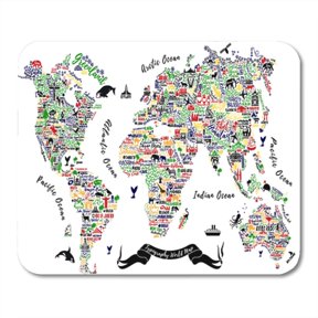 SIDONKU Europe World Map Travel Cities and Sightseeing Attractions Inspirational Cartoon Mousepad Mouse Pad Mouse Mat 9x10 inch