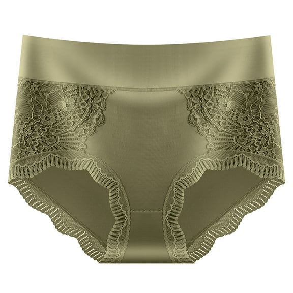 3 Pack Woman Underwear Lace High Waist Traceless Breathable Ladies Panties,Army Green,L