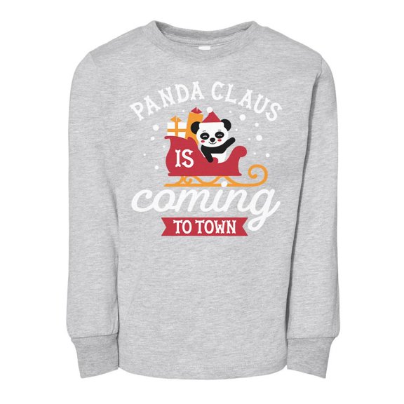 TeesAndTankYou Panda Claus Is Coming To Town Toddler Kids Long Sleeve T-Shirt 2T Heather Grey