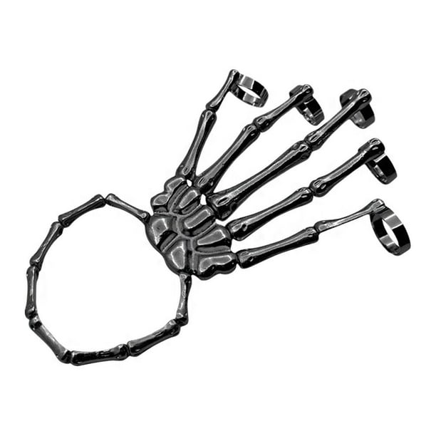Ruifaya Pulsera de esqueleto de calavera gótica Pulsera de esqueleto de metal Decoración de Halloween Rin