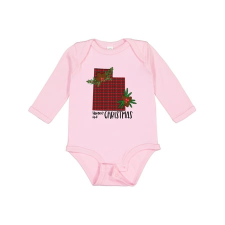 

Inktastic Home for Christmas Utah in Plaid with Holly Gift Baby Boy or Baby Girl Long Sleeve Bodysuit