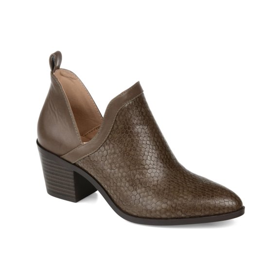 JOURNEE COLLECTION Womens Brown Snake V Cut Slits Back Pull Tab Cushioned Terri Almond Toe Block Heel Slip On Booties 8 M