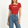 thumbnail image 7 of ClodeEU Women's Square Neck Cutout Short Sleeve T-Shirt,Casual Solid Color Slim Fit Blouse Red,Women's Plus S, 7 of 7