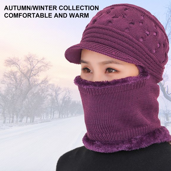 Womens Beanie Hat Scarf Set Girls Cute Winter Ski Hat Slouchy Knit Skull Cap with Fleece Lined