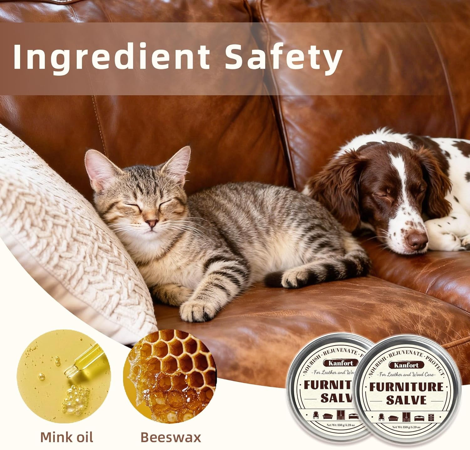 Furniture Salve 2PCS, Polisher and Conditioner for Leather Couch, Leather and Wood Furniture Salve with Brush and Polishing Cloth for Home, Sofa, Boots, Bags