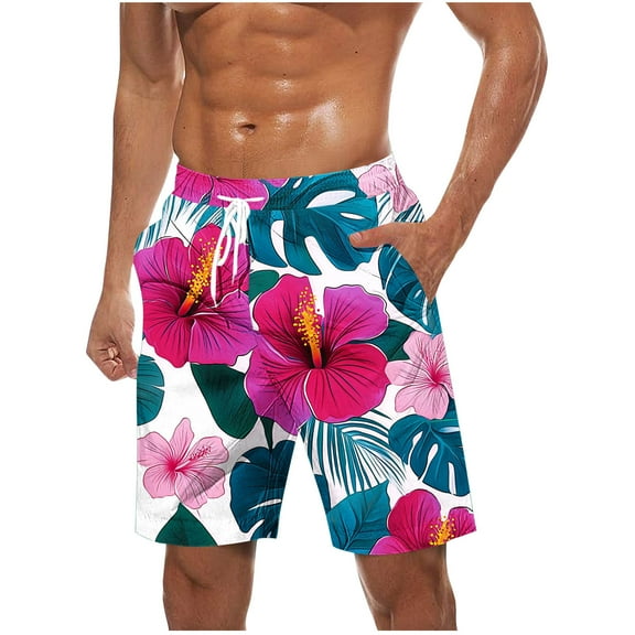 Hvot&aat Mens Hawaiian Beach Shorts Summer Casual Elastic Waist Drawstring Shorts Quick Dry Print Shorts With Pockets