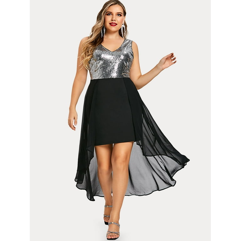 Rosegal Women s Plus Size Sequins High Low Maxi Party Dress